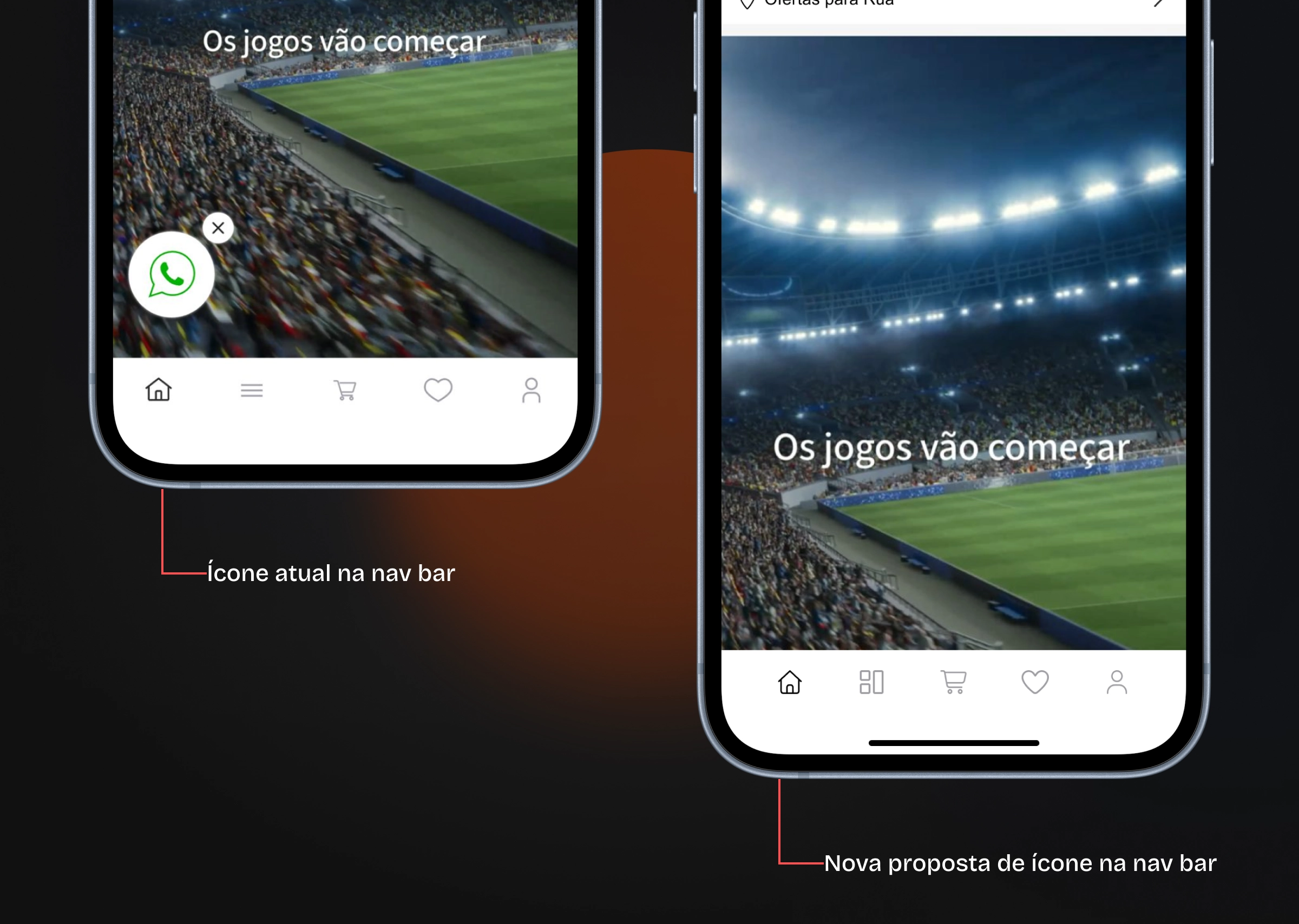 Redesign da nav bar — comparativo antes e depois