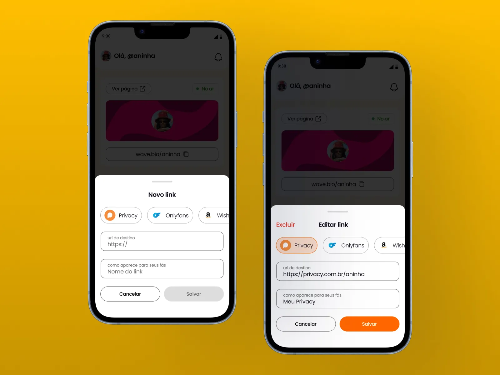 Adição e edição de links — wave.bio